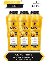 Gliss Oil Nutritive Onarıcı Düz Saçlar İçin Argan Yağlı Kremsiz Şampuan Unisex Şampuanı 3x400 ml