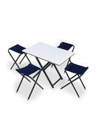 Asudehome 66x43 cm 4 Tabureli Dikdörtgen Ahşap Katlanır Kamp Masası Beyaz