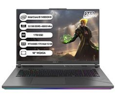 Asus ROG Strix G18 G814JZR-N6092 Harici GeForce RTX 4080 Intel Core i9 14900HX 32 GB DDR5 1 TB SSD 18 inç WQXGA Freedos Gaming Laptop