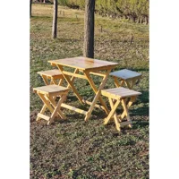 Esnature 70x50 cm 4 Tabureli Dikdörtgen Ahşap Katlanır Kamp Masası Kahverengi