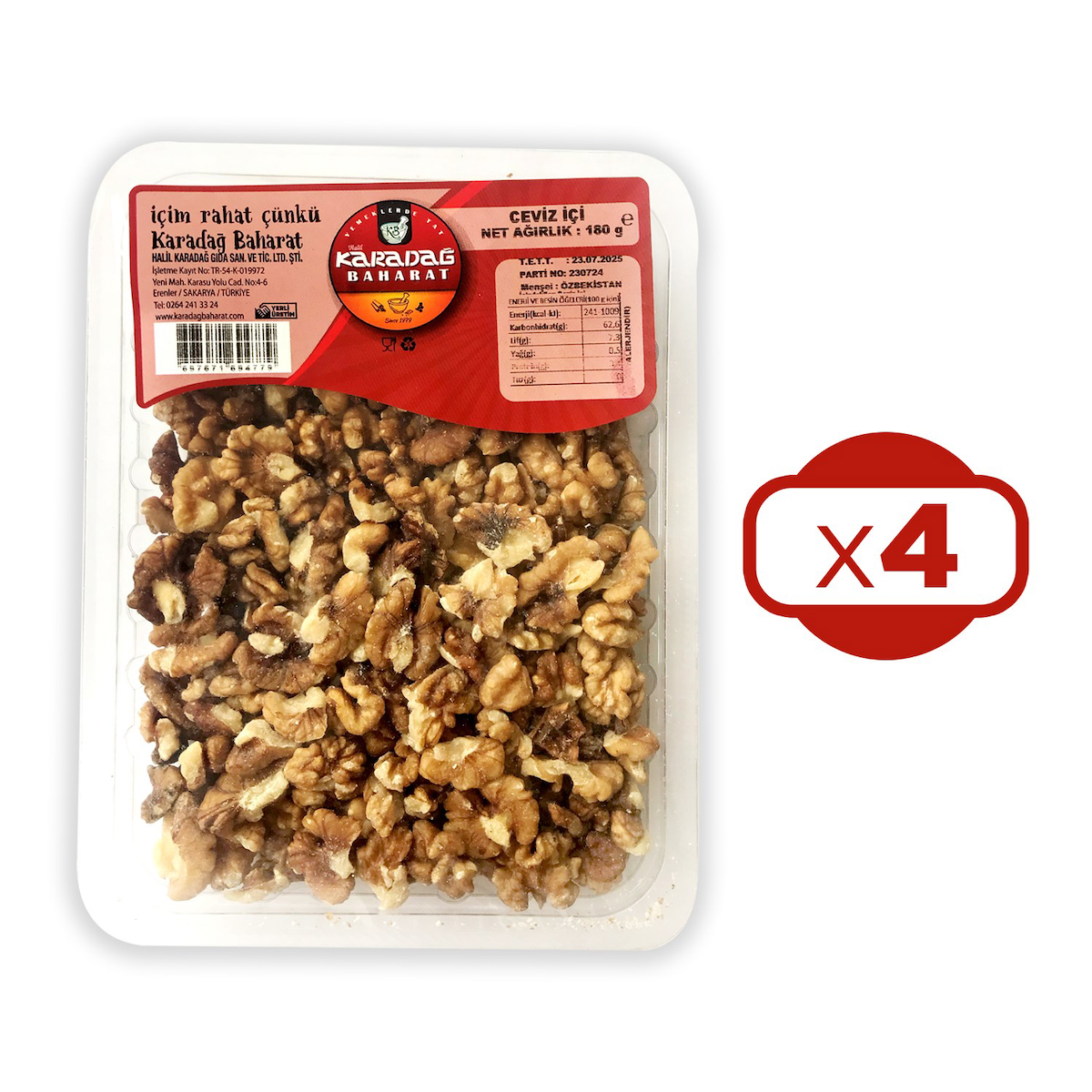 Karadağ Çeyrek Çiğ Ceviz İçi 4x180 gr