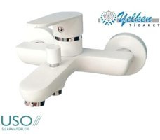 Üso Su Armatürleri Pirinç Çiftli Aç Kapa Solo Kare Banyo Bataryası Beyaz