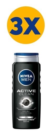 Nivea Active Clean Aktif Karbon Duş Jeli 3x500 ml