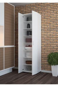 Modilayn 2 Kapaklı 8 Raflı Çok Amaçlı Dolap Beyaz 173x48 cm