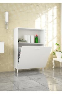 Modilayn Kirli Çamaşır Kapaklı Raflı Çok Amaçlı Dolap Beyaz 100x75 cm