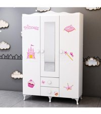 Garaj Home Prenses 3 Kapaklı 2 Çekmeceli 6 Raflı Çok Amaçlı Dolap Beyaz 120x186x47 cm