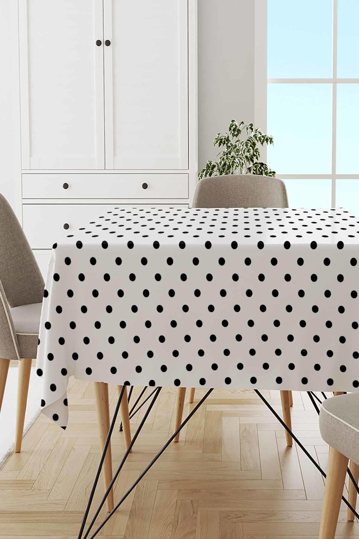 Viva Home Puantiyeli Tay Tüyü 140x260 cm Dikdörtgen Masa Örtüsü Beyaz