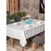 Cotton Box Jakarlı Polyester 155x160 cm Dikdörtgen Masa Örtüsü Beyaz