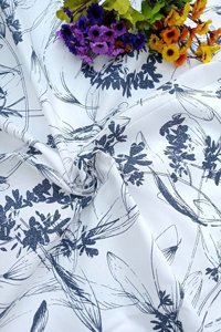 Emtory Home Çiçekli Keten 100x100 cm Kare Masa Örtüsü Beyaz-Mavi
