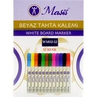 Masis WM02-12 12 Adet Doldurulabilir Silinebilir Çok Renkli Tahta Kalemi