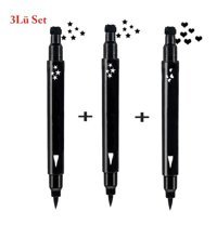 Cosmetichane Çift Taraflı Suya Dayanıklı Siyah Kalıcı Yıldız Uçlu Keçe Kalem Eyeliner + Kalp Desenli Eyeliner 3 Adet