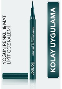 Flormar Midnight Matte 004 Suya Dayanıklı Mat Yeşil Kalıcı İnce Uçlu Fırça Kalem-Likit Eyeliner