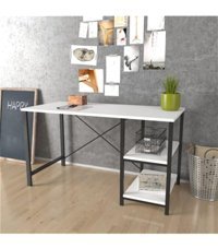 Noowa Kitaplıklı 72x60x120 cm Metal-Suntalam Gövdeli Beyaz-Siyah Çalışma Masası
