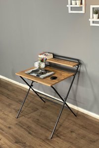 Berta Concept Lich Kitaplıklı Katlanır 114x63x77 cm Metal-Suntalam Gövdeli Ceviz-Siyah Çalışma Masası