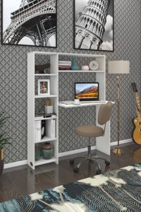 Kenzlife Kitaplıklı 140x20x100 cm Suntalam Gövdeli Beyaz Çalışma Masası