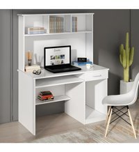 Aden Home Kitaplıklı Çekmeceli Dolaplı 151x55x110 cm Mdf Gövdeli Beyaz Çalışma Masası