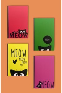 Otantik Kitap Kedi Temalı A6 Çizgili Düz Küçük Boy Çok Renkli Set Not Defteri