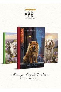 Yapay Zeka Sanat Dünya Köpek Türler A5 Çizgili Düz Orta Boy Çok Renkli 5'li Set Not Defteri