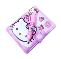 Zetmoda Hello Kitty Kalemli A7 Çizgili Çıtçıtlı Küçük Boy Pembe Set Not Defteri
