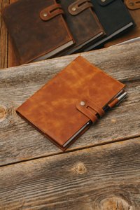 Saraci Leather Craft A5 Çizgili Orta Boy Kahverengi Not Defteri