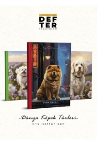 Yapay Zeka Sanat Dünya Köpek Türler A5 Kareli Düz Orta Boy Çok Renkli 5'li Set Not Defteri