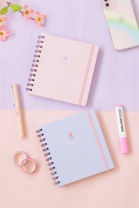 Matt Notebook Bubble Tea Çiçek Kalemli A6 Çizgili Spiralli Küçük Boy Mor 2'li Set Not Defteri