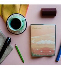 Bluoksweet Retro Manzaralı Kalemli A7 Çizgili Küçük Boy Turkuaz Not Defteri