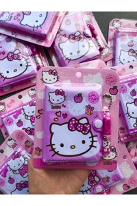 Aryahanım Hello Kitty Kalemli A7 Çizgili Çıtçıtlı Küçük Boy Pembe Set Not Defteri