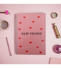 Algitsin Pembe Kalpli A4 Çizgili Büyük Boy Beyaz Not Defteri