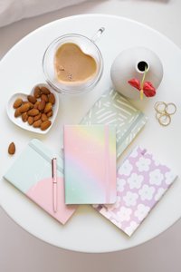 Matt Notebook Papatya Gökkuşağı Soyut Kalemli A6 Çizgili Lastikli Küçük Boy Yeşil 4'lü Set Not Defteri