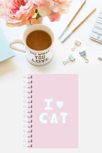 Martius Art I Love Cat Desen A5 Çizgili Orta Boy Pembe Not Defteri