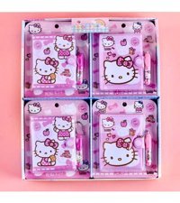 Aryahanım Hello Kitty Kalemli A7 Çizgili Çıtçıtlı Küçük Boy Pembe 4'lü Set Not Defteri