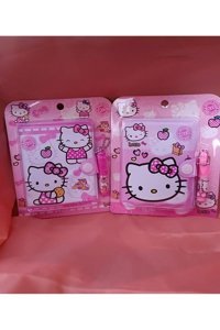 Aryahanım Hello Kitty Kalemli A7 Çizgili Çıtçıtlı Küçük Boy Pembe 2'li Set Not Defteri