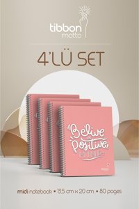 Motto B5 Çizgisiz Spiralli Orta Boy Bej 4'lü Set Not Defteri