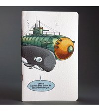 Süper Penguen Balina Ve Denizaltı A5 Çizgili Orta Boy Beyaz Not Defteri