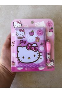 Zetmoda Hello Kitty Kalemli A7 Çizgili Çıtçıtlı Küçük Boy Altın Set Not Defteri