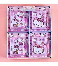 Zetmoda Hello Kitty Kalemli A7 Çizgili Çıtçıtlı Küçük Boy Pembe 4'lü Set Not Defteri