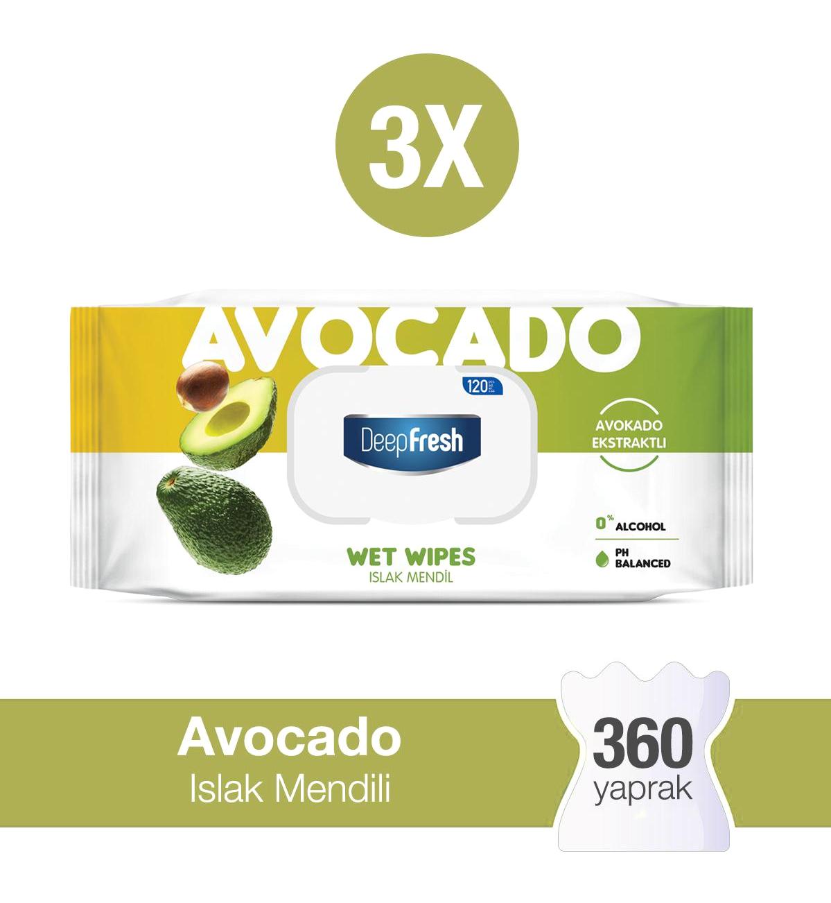 Deep Fresh Avokado Antibakteriyel 360 Yaprak 3'lü Islak Mendil