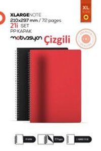 Motivasyon Yayınları A4 72 Yaprak Çizgili Telli Sert Kapak 2'li Okul Defteri Kırmızı-Siyah