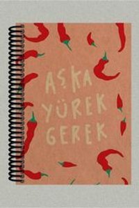 Namgo A5 100 Yaprak Çizgisiz Telli Karton Kapak 1 Adet Aşka Yürek Gerek Okul Defteri