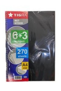 Tigra A4 240 Yaprak Kareli Telli Sert Kapak 1 Adet Okul Defteri Siyah