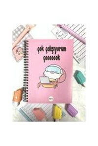 Smyrnadesing N0118 A5 48 Yaprak Çizgisiz Telli Karton Kapak 1 Adet Çok Çalışıyorum Çooooook Okul Defteri