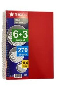 Tigra A4 240 Yaprak Kareli Telli Sert Kapak 9'lu Okul Defteri Çok Renkli