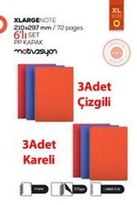 Motivasyon Yayınları A4 72 Yaprak Telli Sert Kapak 6'lı Okul Defteri