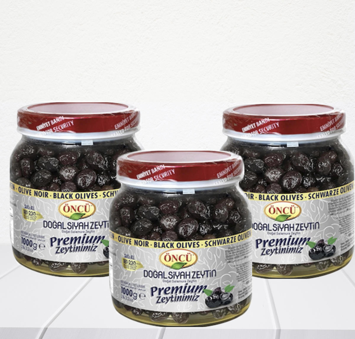 Öncü Premium Tuzlu Salamura Gemlik Siyah Zeytin Kavanoz 3x1 kg