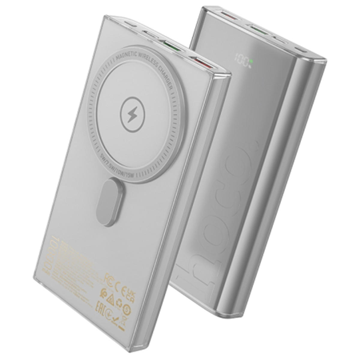 Hoco Q22 Taurus 10000 mAh Hızlı Şarj Mıknatıslı Dijital Göstergeli USB Type C Çoklu Bağlantı Kablosuz Powerbank Gri