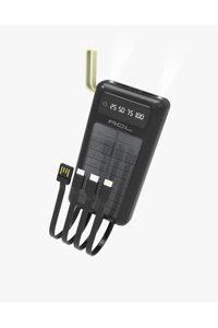 Acl Pw60 20000 mAh Güneş Enerjili Hızlı Şarj Işıklı Dijital Göstergeli Lightning & Type C Çoklu Bağlantı Kablolu Powerbank Siyah