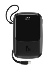Baseus 10000 mAh Hızlı Şarj Dijital Göstergeli USB Type C Çoklu Bağlantı Kablolu Powerbank Siyah