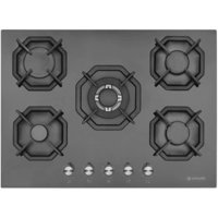 Eminçelik AH 2250 SD BW BG70 Doğalgazlı Cam 5 Gözlü Wok Gözü Siyah Ankastre Ocak