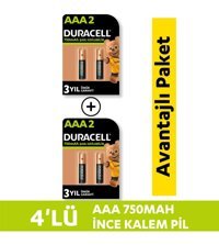 Duracell 1.2 V 750 mAh Ni-Mh AAA / İnce Kalem Şarjlı 4'lü